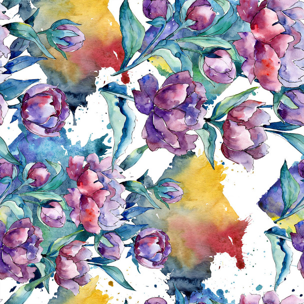 Vadvirág lila bazsarózsa virág akvarell stílusú. Virágos botanikai virág. Varratmentes háttérben minta. Szövet nyomtatási textúrát. Az Aquarelle vadvirág, a háttér, a textúra, a minta. - Fotó, kép