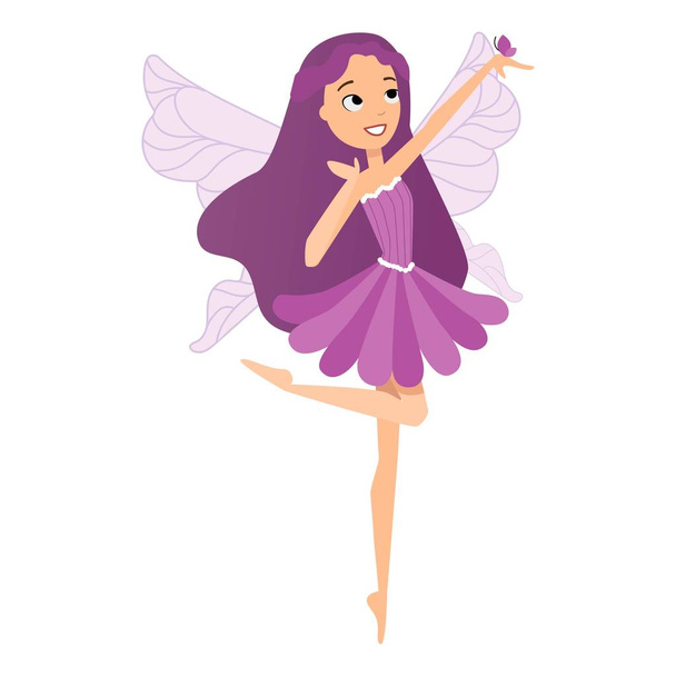 Beautiful fairy dances in her colorful outfits and purple dress - Wektor, obraz