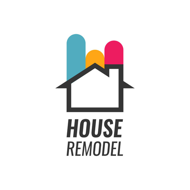 House Remodel, Vector Logo with House silhouette and Caption. House Renovation and Staining. - Vector, Image