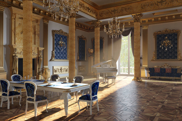 Sala balowa i restauracja w stylu klasycznym. renderowania 3D. - Zdjęcie, obraz