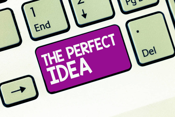 Text rukopisu psaní The perfektní nápad. Koncept význam výjimečných myšlenek nebo návrh bez srovnání - Fotografie, Obrázek