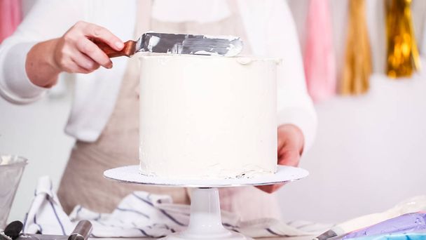 Step by step. Pastry chef making unicorn cake for little girl birthday party. - Valokuva, kuva
