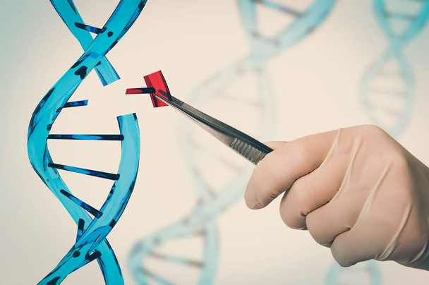 Рука ученого, заменяющего ДНК - генная инженерия и концепция генных манипуляций - ретро стиль
 - Фото, изображение