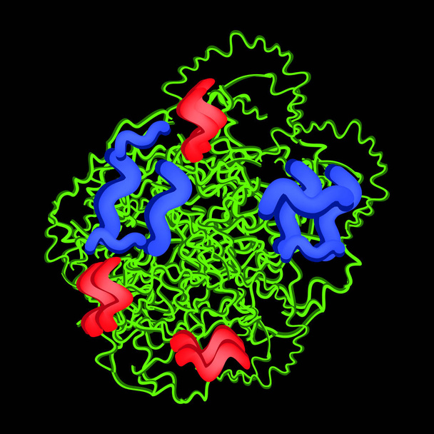Molekularchemische Formel von Trypsin. Enzym der Bauchspeicheldrüse. Infografiken. Vektor-Illustration auf schwarzem Hintergrund - Vektor, Bild