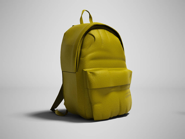 Современный желтый кожаный рюкзак в школе для детей и подростков слева вид 3D рендеринга на сером фоне с тенью
 - Фото, изображение