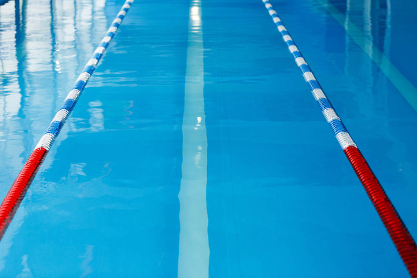 Image from top of swimming pool with blue and white, red dividers - Foto, Imagem