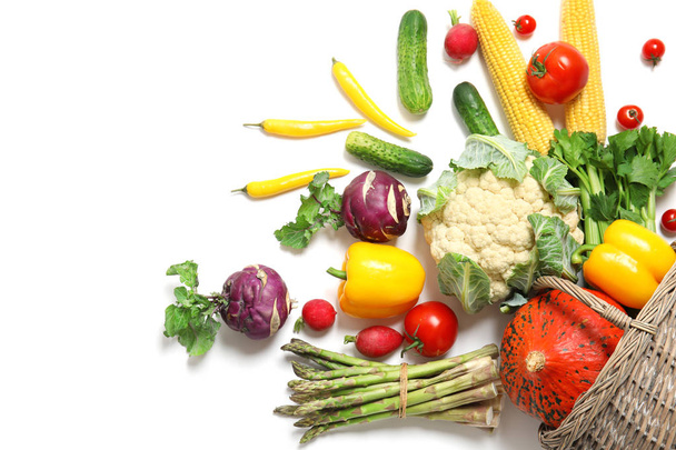 Flat lay composition with fresh vegetables on white background - Φωτογραφία, εικόνα