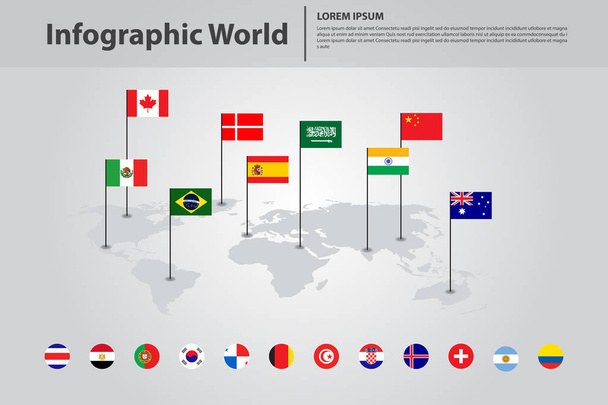 infographic country world map, international world flags - Vector, Image