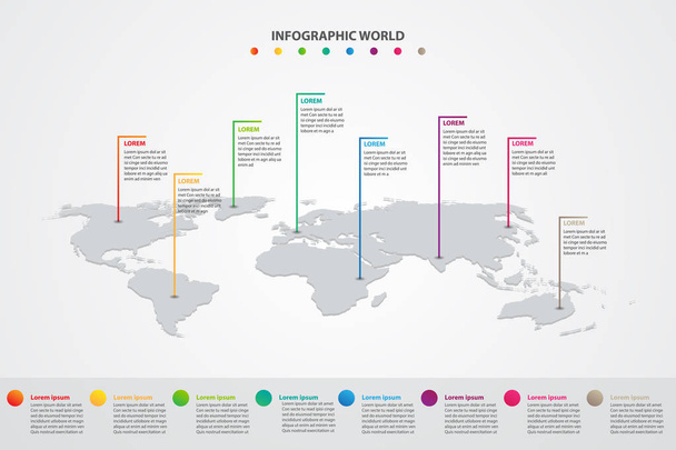 infographic country world map, international world flags - Vetor, Imagem