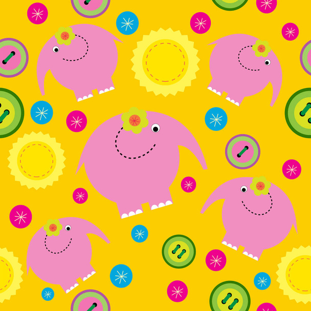 Abstract cute seamless ornament with a pink elephants and buttons - Vektor, Bild