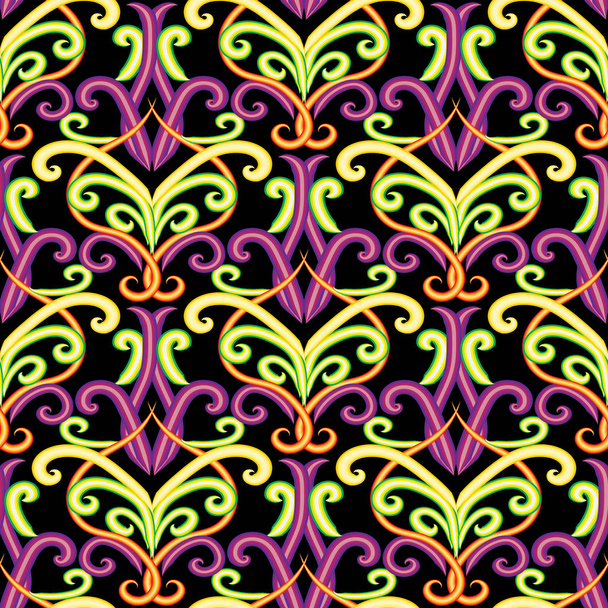 Vintage Damask vector seamless pattern. Ornamental floral background. Hand drawn line art tracery vintage flowers, swirls, ornate decorative textured ornaments. Colorful design for fabric, prints - Vetor, Imagem