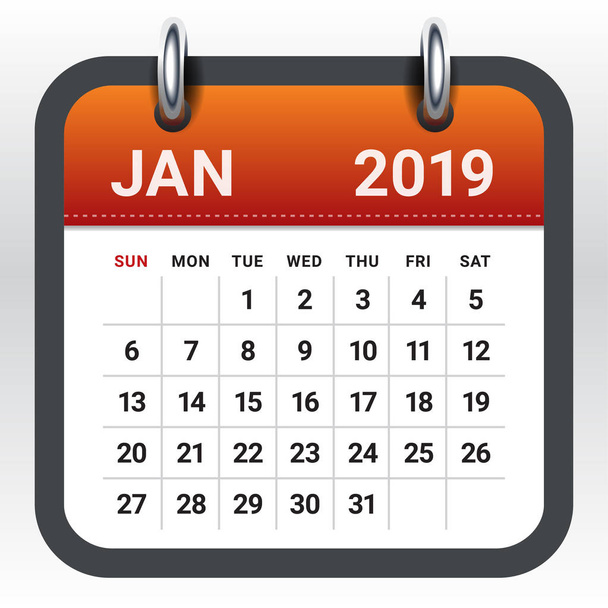 Січень 2019 місячний календар Векторні ілюстрації, простий і чистий дизайн
.  - Вектор, зображення