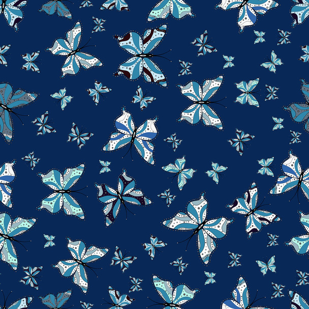青、白、中立的な背景の図。蝶のパターン。ベクトル。シームレスです。布、繊維、印刷、招待状のパターン. - ベクター画像