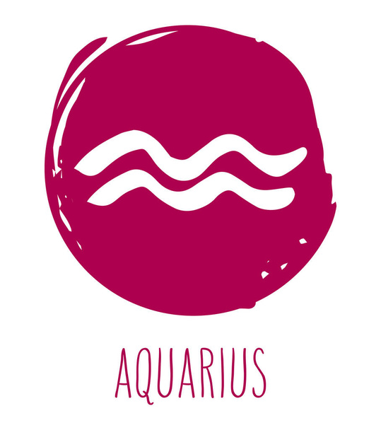 Aquarius hand drawn zodiac sign. Astrology design element. Vector graphic illustration in red freeform brush stroke circle isolated over white. - Вектор,изображение