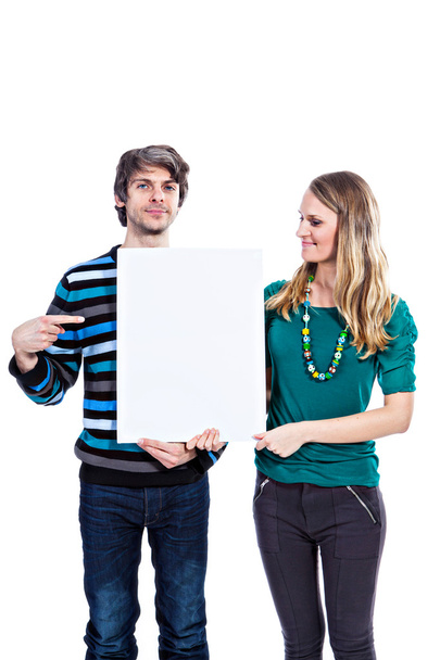 Homme et femme avec tableau blanc
 - Photo, image