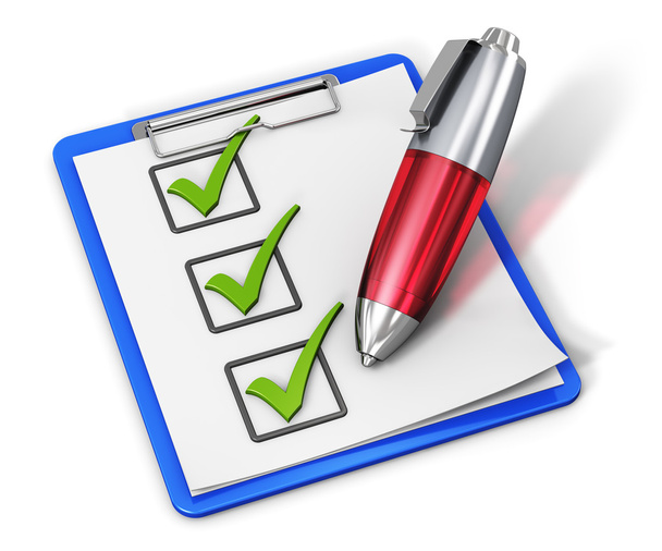 Checklist on clipboard and pen - Foto, afbeelding