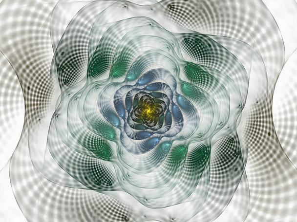 Αφηρημένο fractal με πλέγματα και σπείρες, σπείρα λουλουδιών μπορούν να χρησιμοποιηθούν για την ταπετσαρία της επιφάνειας εργασίας ή για δημιουργική κάλυψη σχεδιασμού. Στροβιλισμού πλαίσιο άπειρο ελικοειδές μοντέλο. Τεχνολογία εικόνας που δημιουργούνται με υπολογιστή στυλ design που παραπέμπει σε ένα φουτουριστικό λουλούδι - Φωτογραφία, εικόνα