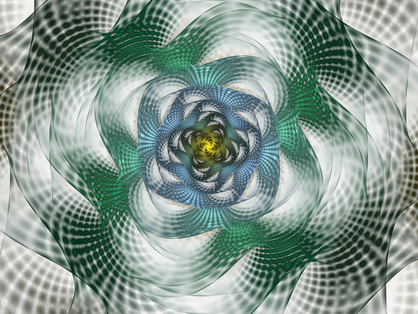 Абстрактний фрактал з сітками та спіральми, спіральна квітка, що використовується для настільних шпалер або для творчого дизайну обкладинки. Спіральна модель нескінченності вихрової рамки. Дизайн стилю комп'ютерних зображень, що нагадує футуристичну квітку
 - Фото, зображення