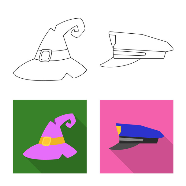 Vector design of headgear and cap logo. Collection of headgear and accessory stock symbol for web. - Vettoriali, immagini