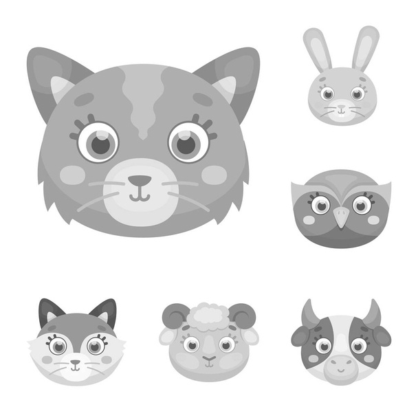Muzzles of animals monochrome icons in set collection for design. Wild and domestic animals vector symbol stock web illustration. - Vector, afbeelding