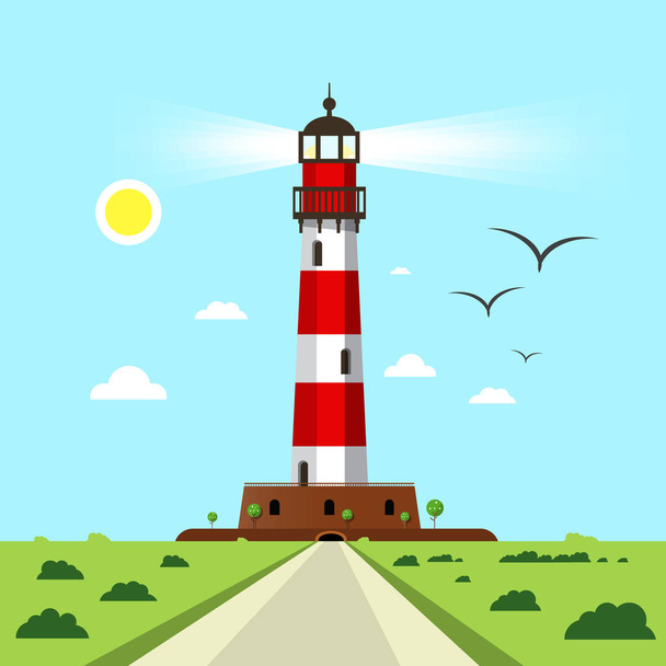 Lighthouse  - Beacon Vector Illustration with Landscape - Vector, Image