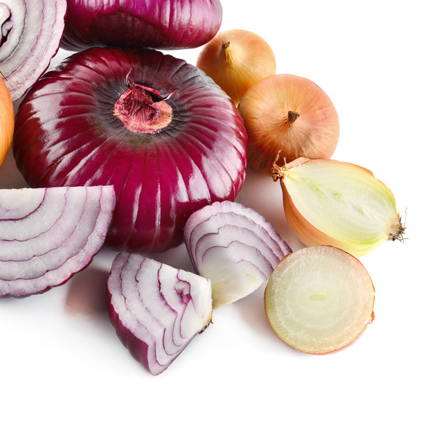 Red and gold onions isolated on white background. Collection. - Φωτογραφία, εικόνα
