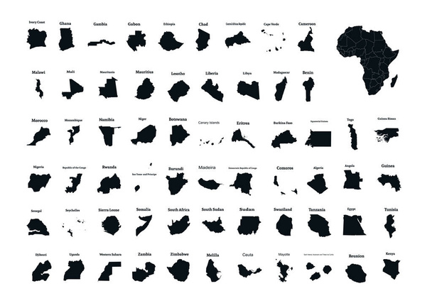 Αφρικανική ήπειρο και όλες τις χώρες της Αφρικής. Εικονογράφηση διάνυσμα - Διάνυσμα, εικόνα
