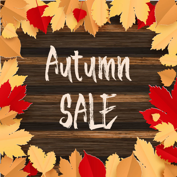 Banner for autumn sale in frame from leaves. Vector illustration EPS10 - Vector, Imagen