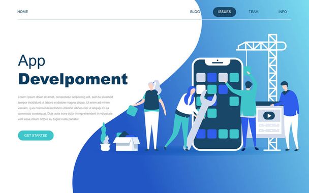 Modern flat design concept of App Development for website and mobile website development. Landing page template. Developing programming a new project using mobile application. Vector illustration. - Vector, Image