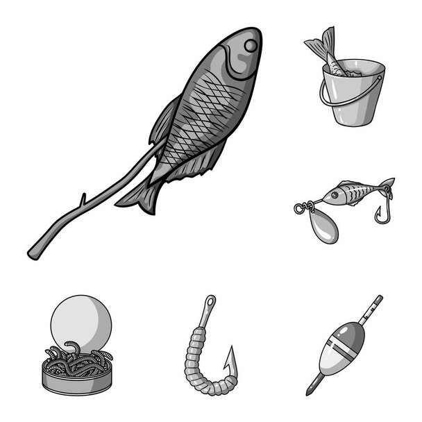 Fishing and rest monochrome icons in set collection for design. Tackle for fishing vector symbol stock web illustration. - Διάνυσμα, εικόνα
