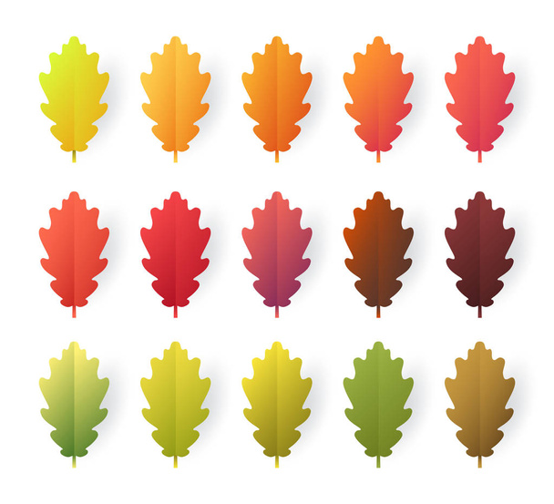 Colorful autumn leaves set isolated on white background. Paper cut 3d flat style, vector illustration - Vektor, kép