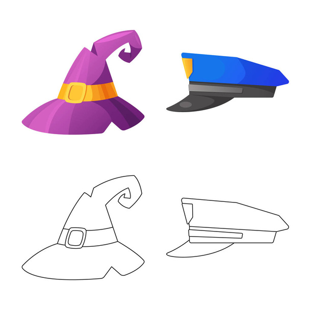 Vector illustration of headgear and cap sign. Collection of headgear and accessory stock vector illustration. - Διάνυσμα, εικόνα