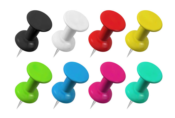 Realistic colorful push pins collection. Isolated vector illustration. - Vector, Image