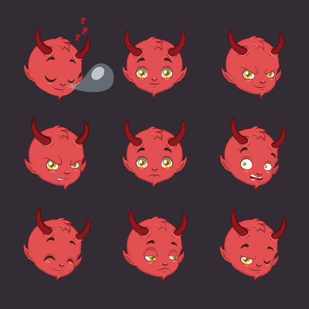 Cute little devil facial expressions - Vektor, Bild