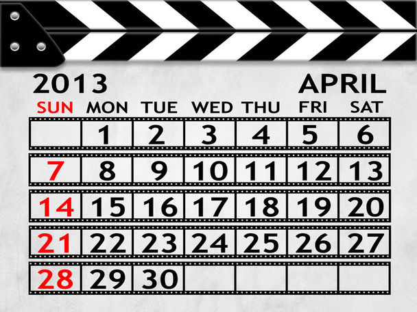 ημερολόγιο Απριλίου 2013, clapper του σκάφους ή η πλάκα στυλ - Φωτογραφία, εικόνα