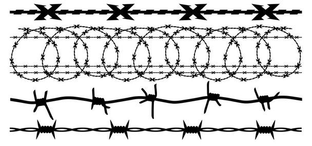 Barbed wire, vector silhouette set - Vector, Image