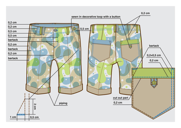 Tech σκίτσο γόνατο-μήκους σορτς με περιγραφή - Διάνυσμα, εικόνα