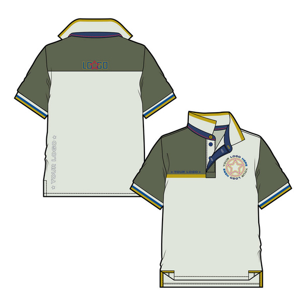 Блок рубашки поло с контрастными деталями (полосатый декольте и манжеты
) - Вектор,изображение