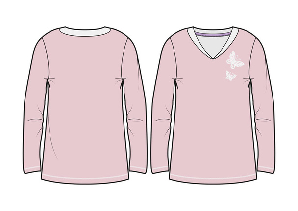 T-shirt de manga comprida rosa claro para mulheres
 - Vetor, Imagem