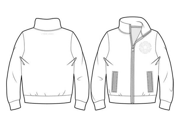 Üres sport pulóver cipzárral és zsebekkel (első és hátsó nézet) - Vektor, kép