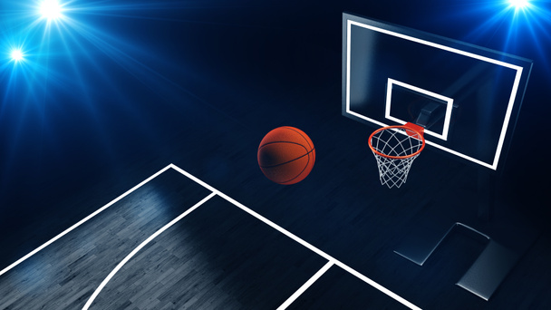 Illustration 3D du panier de basket dans une arène de basket professionnel
. - Photo, image