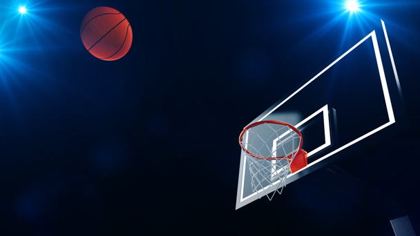 3D Illustration eines Basketballkorbs in einer professionellen Basketballarena. - Foto, Bild