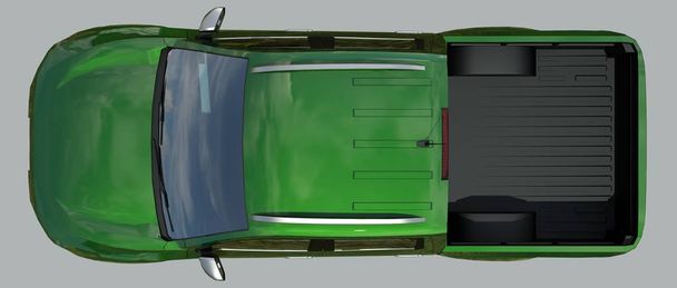 Zöld haszongépjármű szállítás teherautó és egy dupla fülke. Gép nélkül insignia a tiszta üres test a logók és feliratok. 3D-leképezés - Fotó, kép