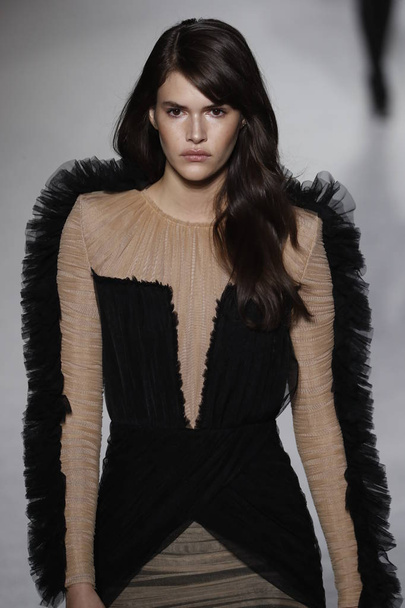 PARIS, FRANCE - MARCH 02: Kaia Gerber walks the runway during the Balmain show as part of the Paris Fashion Week Womenswear Fall/Winter 2018/2019 on March 2, 2018 in Paris, France. - Photo, image