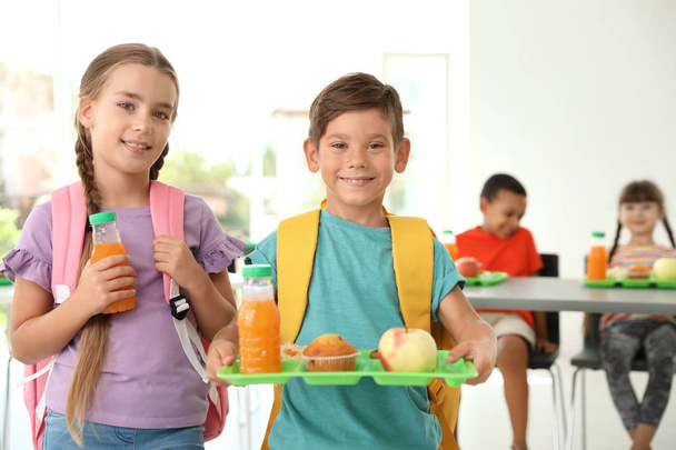 Children with healthy food at school canteen - Zdjęcie, obraz