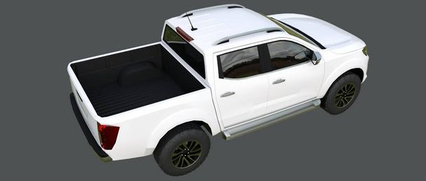 Nákladní automobil bílé komerční vozidla s dvojitou kabinou. Stroj bez odznaky s čistým prázdné tělo přizpůsobí vaše logy a značkami. 3D vykreslování - Fotografie, Obrázek