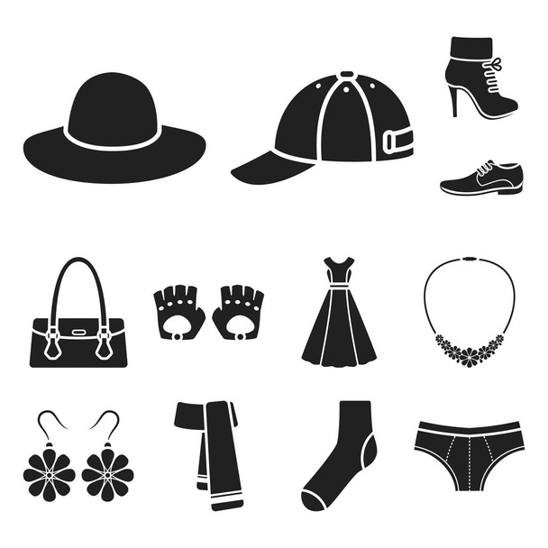 Clothes and accessories black icons in set collection for design. Shoes and decoration vector symbol stock web illustration. - Vektori, kuva