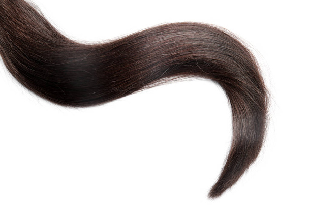 Bloqueio de cabelos castanhos saudáveis no fundo branco
 - Foto, Imagem