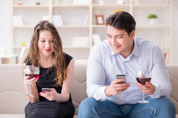 Young pair drinking wine in romantic concept - Photo, Image