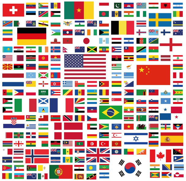 Όλες τις εθνικές σημαίες του κόσμου με ονόματα σε υψηλή ποιότητα - Διάνυσμα, εικόνα